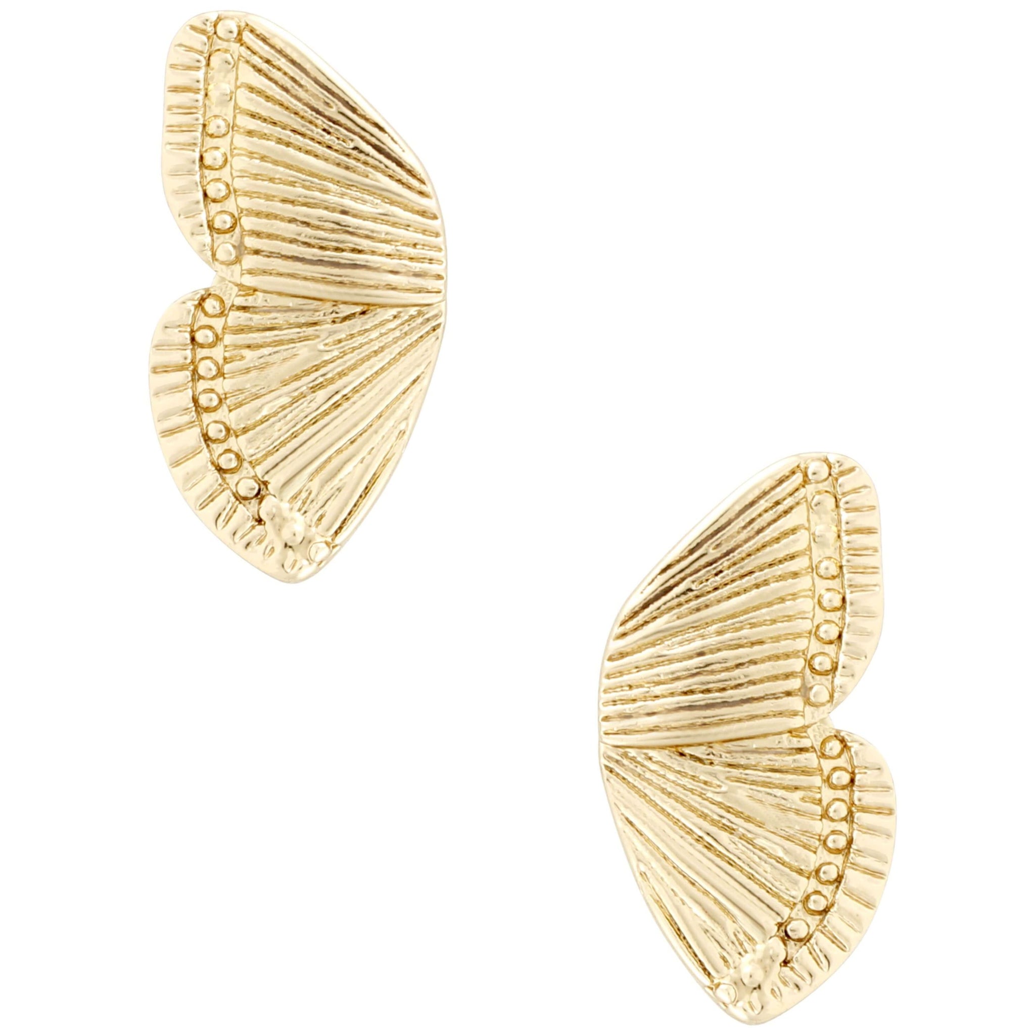 Butterfly wing pair of earrings. 14k gold plated with brass base and surgical steel posts or sterling silver.